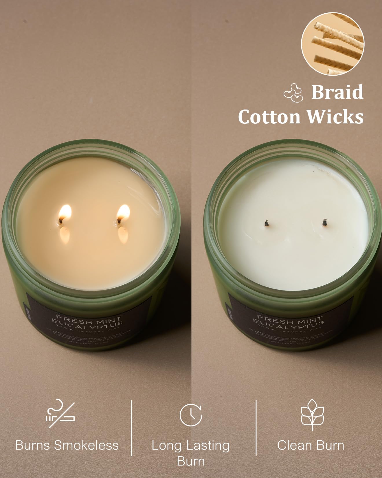 M&SENSE Eucalyptus & Mint Home Scented Candles, 11.6oz Organic Non Toxic Soy Candle, 70-Hour Long Burning, Aromatherapy Gifts for Stress Relief Relaxation Meditation, Natural Smelling for Men Women
