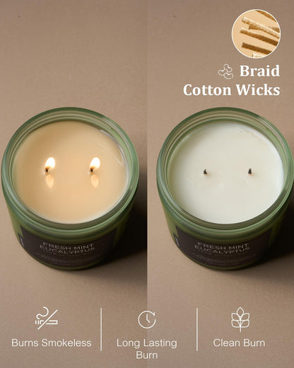 M&SENSE Eucalyptus & Mint Home Scented Candles, 11.6oz Organic Non Toxic Soy Candle, 70-Hour Long Burning, Aromatherapy Gifts for Stress Relief Relaxation Meditation, Natural Smelling for Men Women