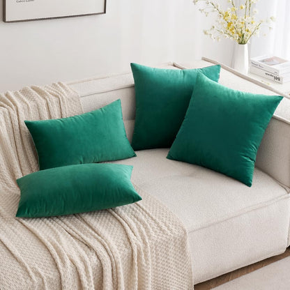 MIULEE Green Velvet Throw Pillow Covers - Soft Decorative Square Cushions | 12x12 Inch Set of 2