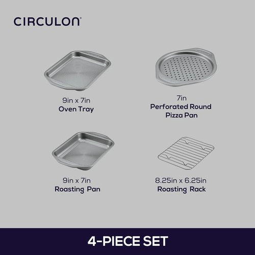 Circulon Total Bakeware Nonstick Pizza Pan Set - 4-Piece Toaster Oven Baking Essentials