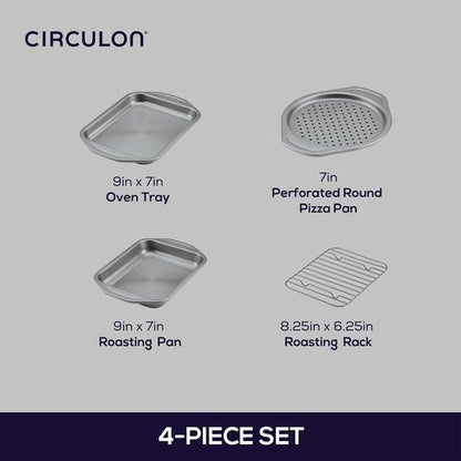 Circulon Total Bakeware Nonstick Pizza Pan Set - 4-Piece Toaster Oven Baking Essentials