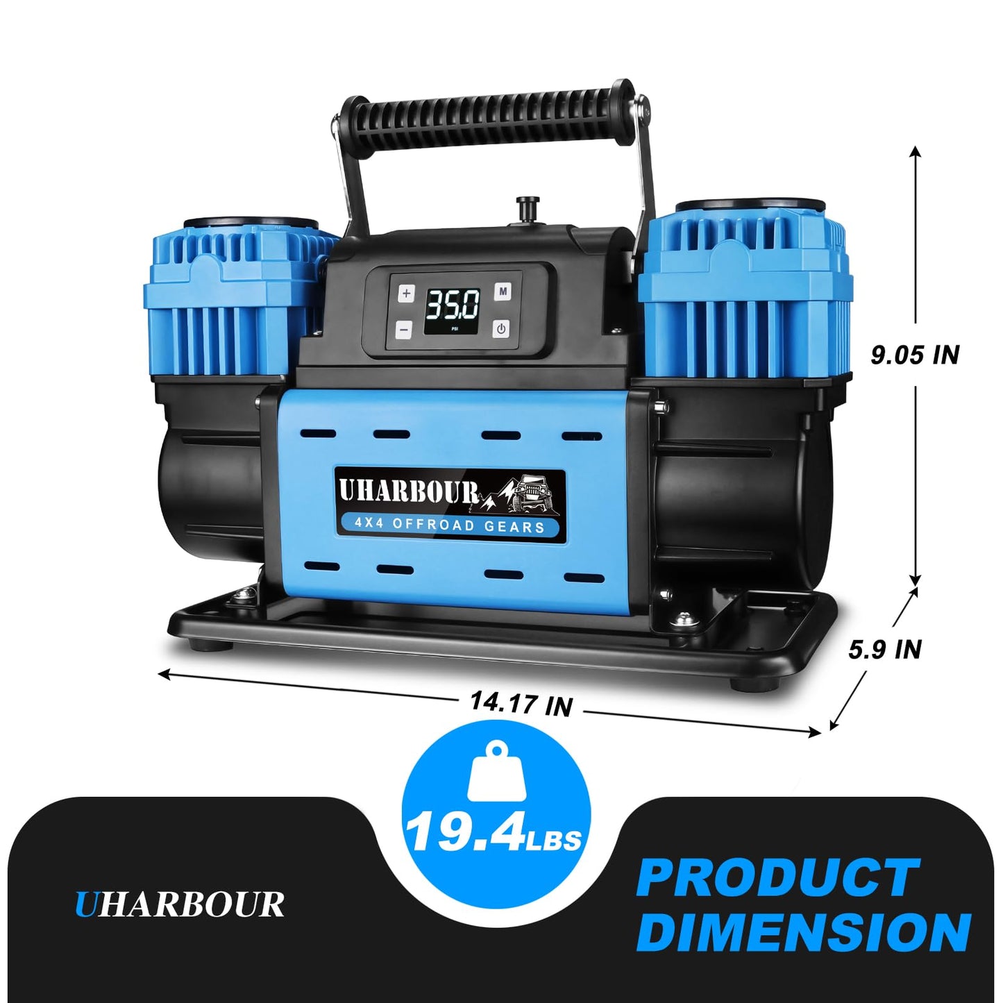 Uharbour 12V Offroad Air Compressor Auto Stop Dual Compressor with Digital LCD Dislplay, 12 Volt 10.6 CFM Off Road Air Compressor Heavy Duty for 4x4 Truck Car SUV with Carrying Bag
