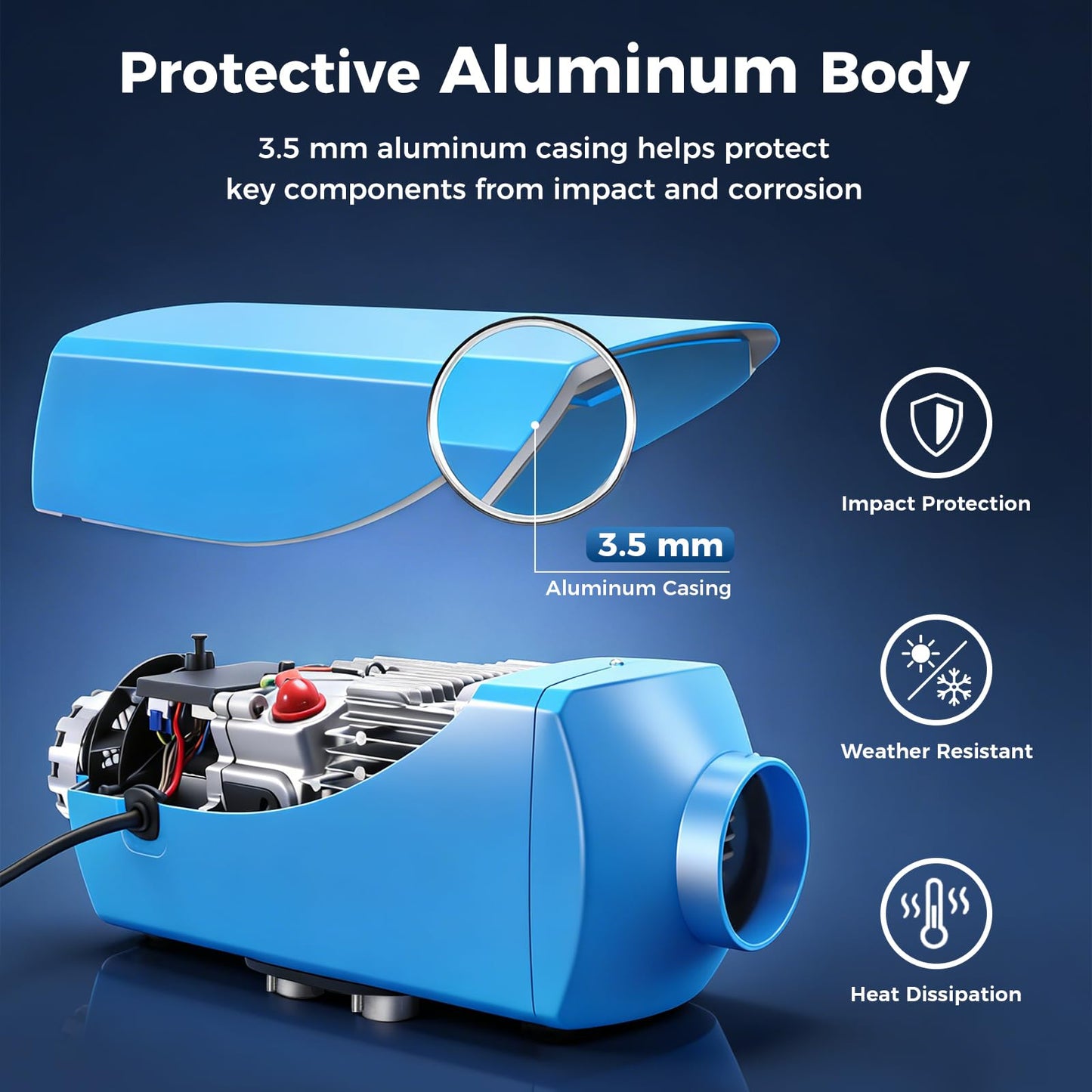 VOYOCHT Diesel Heater 5KW, Aluminum Housing, Diesel Heater 12V, Fast Heating, Diesel Parking Heater High Altitude with 15L Fuel Tank for Trucks, Trailers, Boats, RVs and Motor-homes