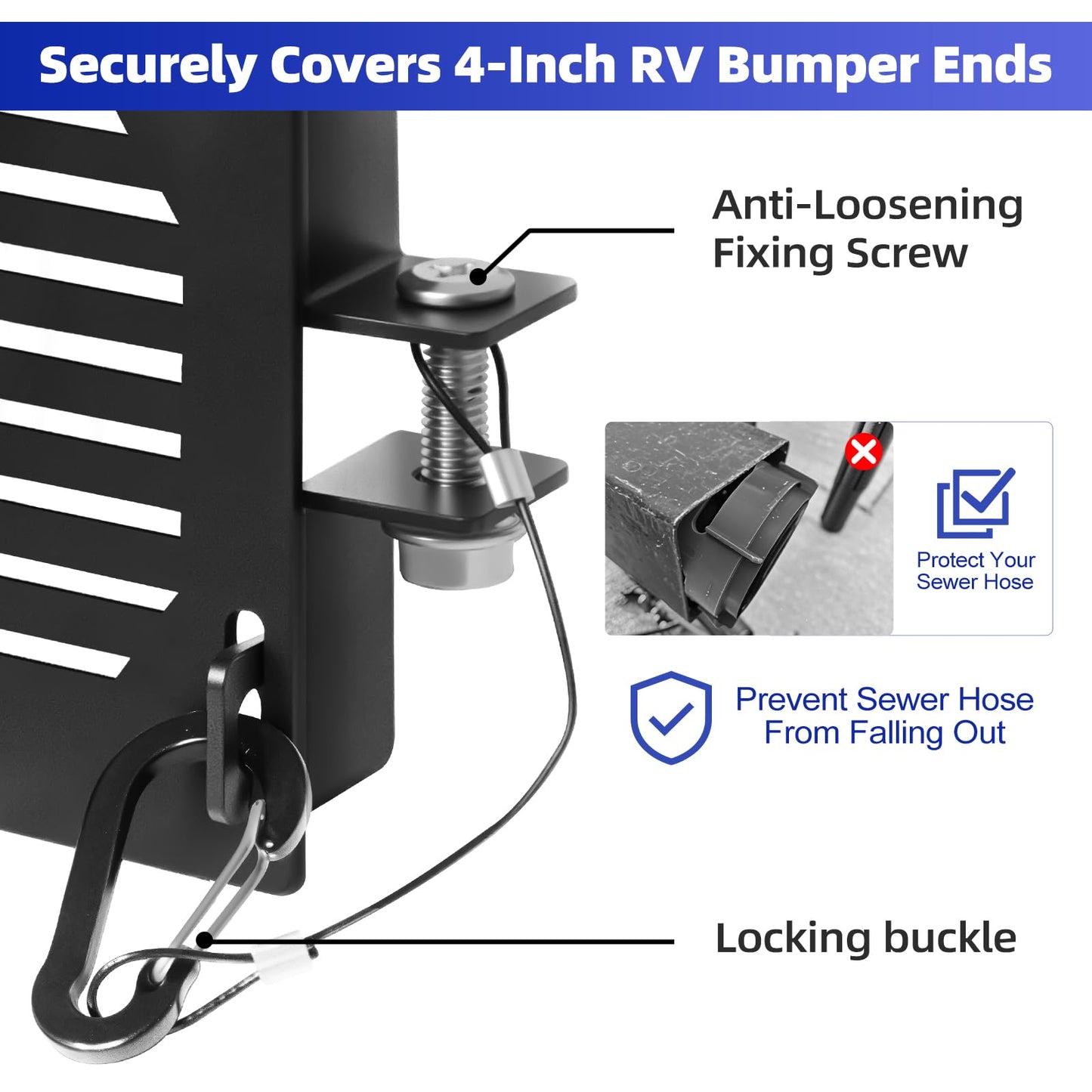 Aluminum RV Bumper End Cap 2 Pack, Fits 4-Inch Square Camper Bumpers, Sewer Hose Storage Covers with Vent Holes, Travel Trailer Motorhome Outdoor Accessories
