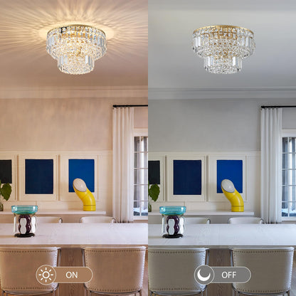 Bestier Modern Flush Mount Chandelier, Gold, LED Ceiling Light Fixture, 4 G9 Bulbs Required, 13in Diameter x 9in Height, Model AK-AJ-18176