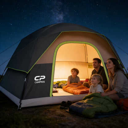 CAMPROS CP Tent 6 Person, Waterproof Windproof Double Layer Family Dome Tent, Easy Setup with Large Mesh Windows & Wide Door for Camping