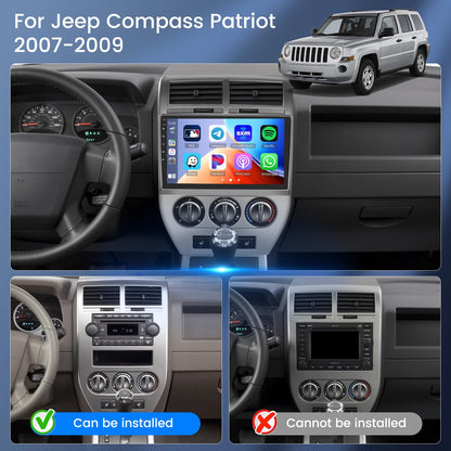 Car Radio for Jeep Compass Patriot 2007 2008 2009: 2G+64G Car Stereo with Wireless Carplay Android Auto, 10.1 inch Touch Screen with Bluetooth Upgrade for Compass Patrio with GPS WiFi SWC FM RDS DSP