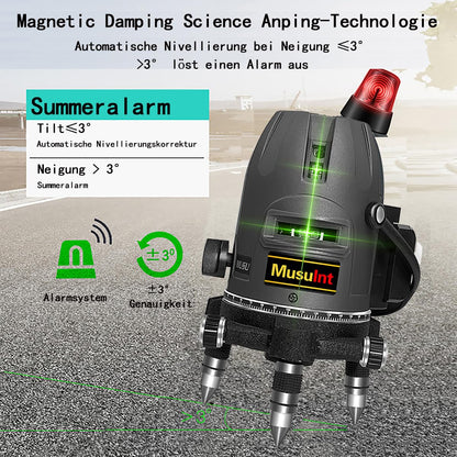 (Outdoor Superbright) 5 Lines Outdoor Green Laser Level 360 Self Leveling Precision Level Tool Super Brightness 5 Strong Light Spots Can Rotate 360 Degrees Digital Lithium Ion Battery High Capacity
