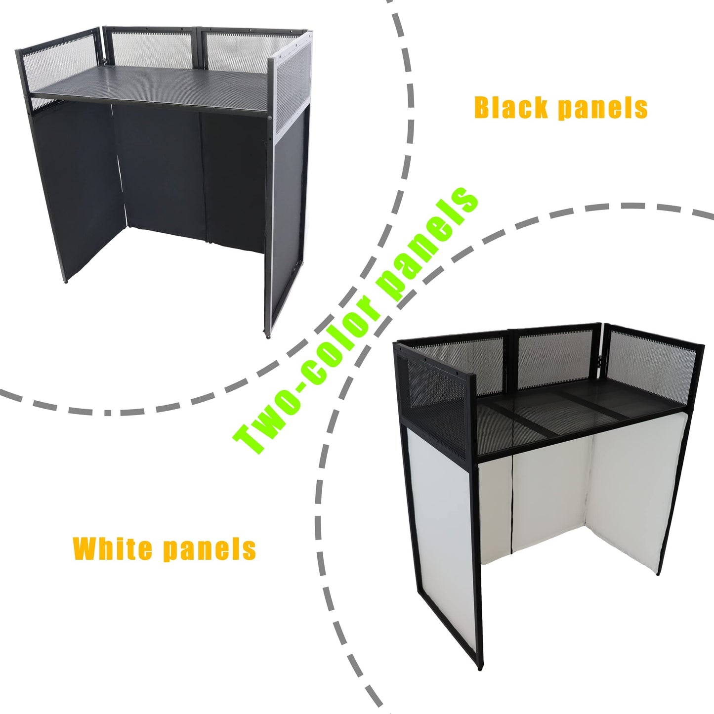 Sardoxx Portable DJ Booth DJ Facade DJ Table Station Two-position Height Adjustable Tabletop DJ Table Stand DJ Event Booth w/Travel Bag Black&White Scrims For Gig, Party, Show