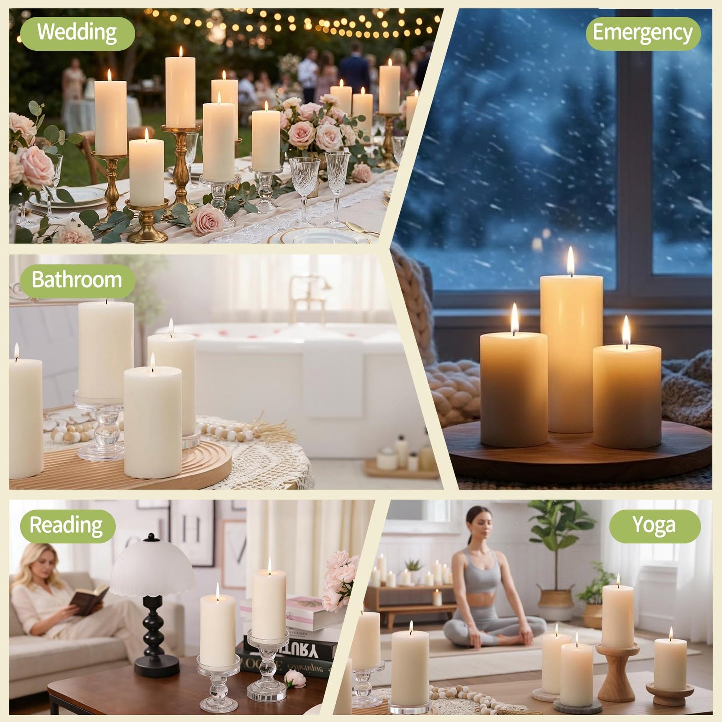 4 Pack Soy White Pillar Candles,Natural Soybean Hand-Poured Pillar Candles-344 H Long Lasting Burning,Non Toxic,Smokeless Unscented Soy Candles Dinner Table for Wedding Church,Emergency-2.8x6in