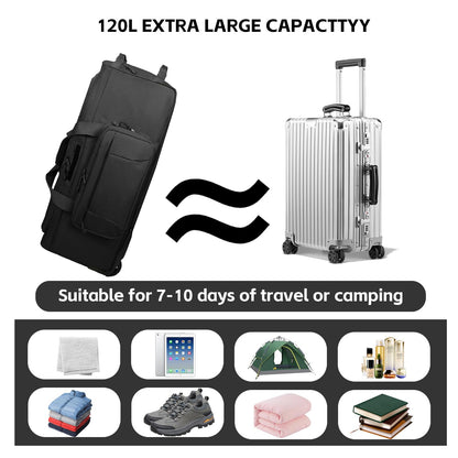 120L 3-Wheel Rolling Duffle Bag - Heavy Duty Military Deployment Bag, Durable Wheeled Duffle Luggage for Travel, Camping & Outdoor Adventures