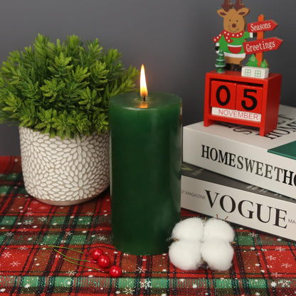 Weimingte Green Pillar Candles, Unscented Wax, 2.8x6 Inch, Smokeless Drip-Free, Set of 3, for Home Dining Room Christmas