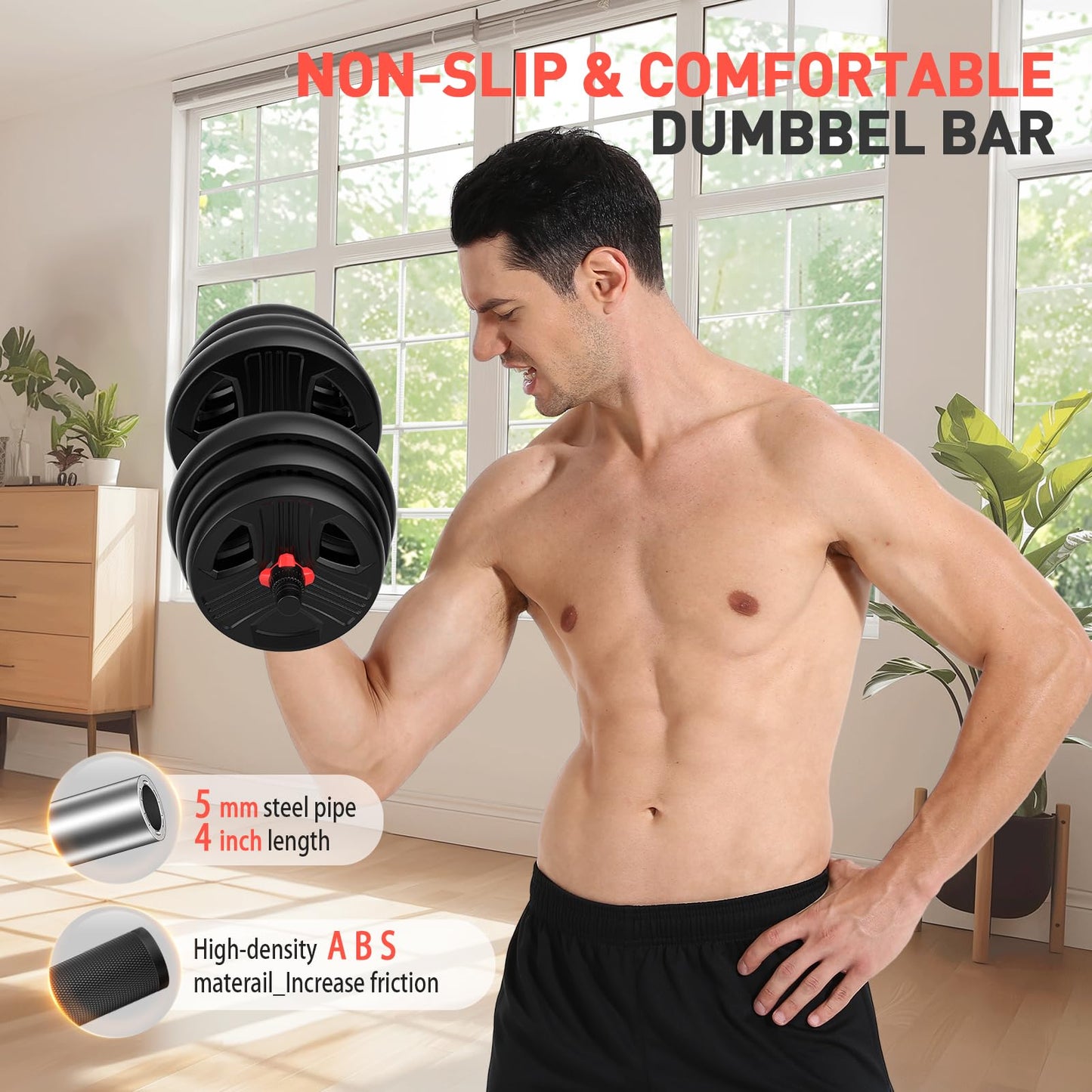 UKEEP Adjustable Dumbbells Sets, 20/30/40/55/60/70/80/90lbs Free Weights Dumbbells Set of Convertible 2 or 3 in 1 Dumbbells Set Used as Barbell, Kettlebells, A Pair of Lightweight for Home Gym