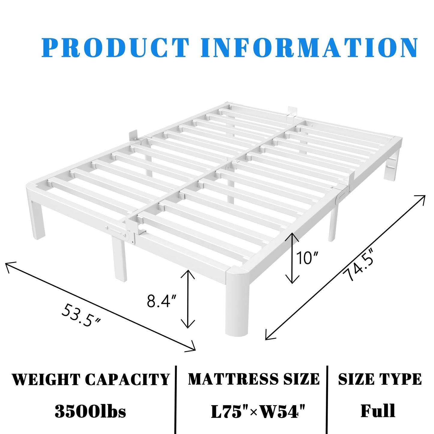 KOSOSO 10 Inch Full Size Bed Frame, White Bed Frame Full with Metal Gaskets, No Box Spring Needed, Rounded Corner Design, Heavy Duty Steel Platform Support,Reserved Holes, Noiseless, Storage Space