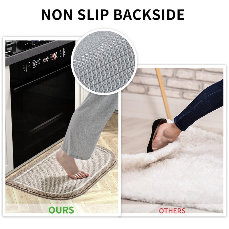 PADOOR Kitchen-Mats for Floor 100% Polypropylene Kitchen Rugs Non Slip Washable, Durable Dirt Resist Half Circle Rug TPR Backed Kitchen Floor Mat, 18"x28", Beige