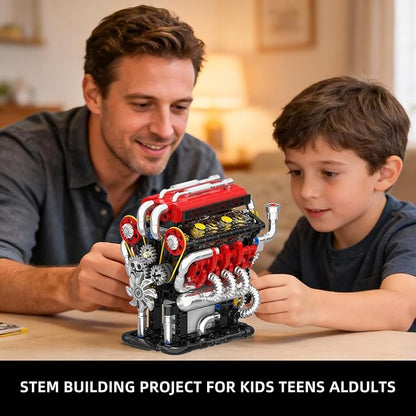 V8 Engine Building Set V8 Engine Model kit That RunBuild Your Own Mini V8 Model Engine Kit with MotorHome or Office DécorSTEM Physical Science Experiment Toy for Kids 8+ and Adults(538PCS)