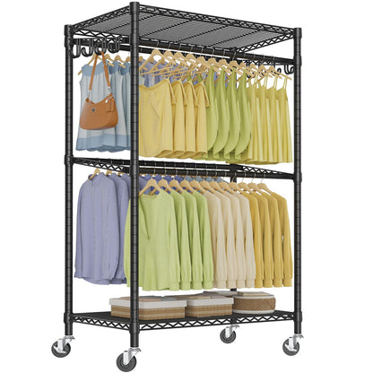 VIPEK R2 Pro Rolling Garment Rack 2-Sided Hanging Heavy Duty Clothes Racks With Wheels Adjustable Shelves Hanging Rods Metal Portable Closet Storage Freestanding Clothing Rack, Max Load 600lbs, Black