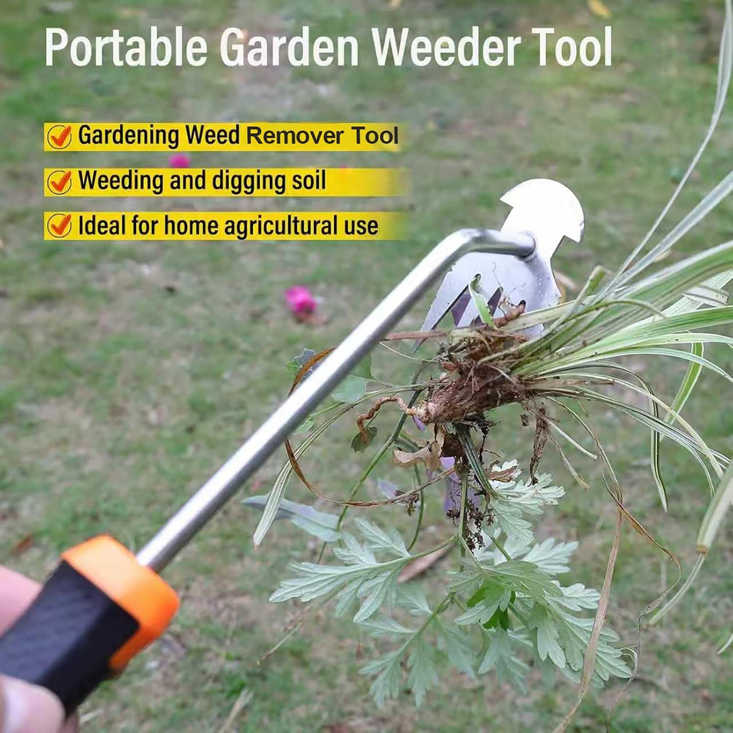 SIXCAR Weed Remover Tool - Portable Garden Weeder for Effortless Uprooting & Planting | Rubber Handle