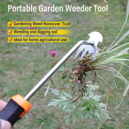 SIXCAR Weed Remover Tool - Portable Garden Weeder for Effortless Uprooting & Planting | Rubber Handle