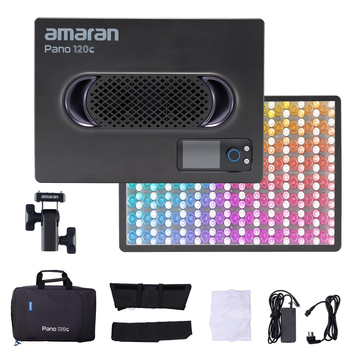 Amaran Pano 120c Kit Led Video Panel Light 120W RGBWW Full Color Lights,CCT 2,300K-10,000K,12 Lighting Efects,App Control,Support USB-C PD,with Softboxes and Carrying Case (Charcoal)