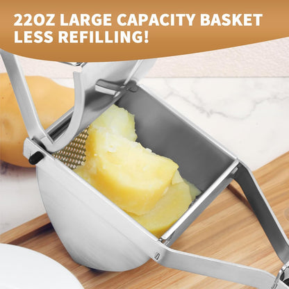 Skiennix Heavy Duty Potato Ricer - 22oz Stainless Steel Masher with Silicone Handle for Perfect Mashed Potatoes