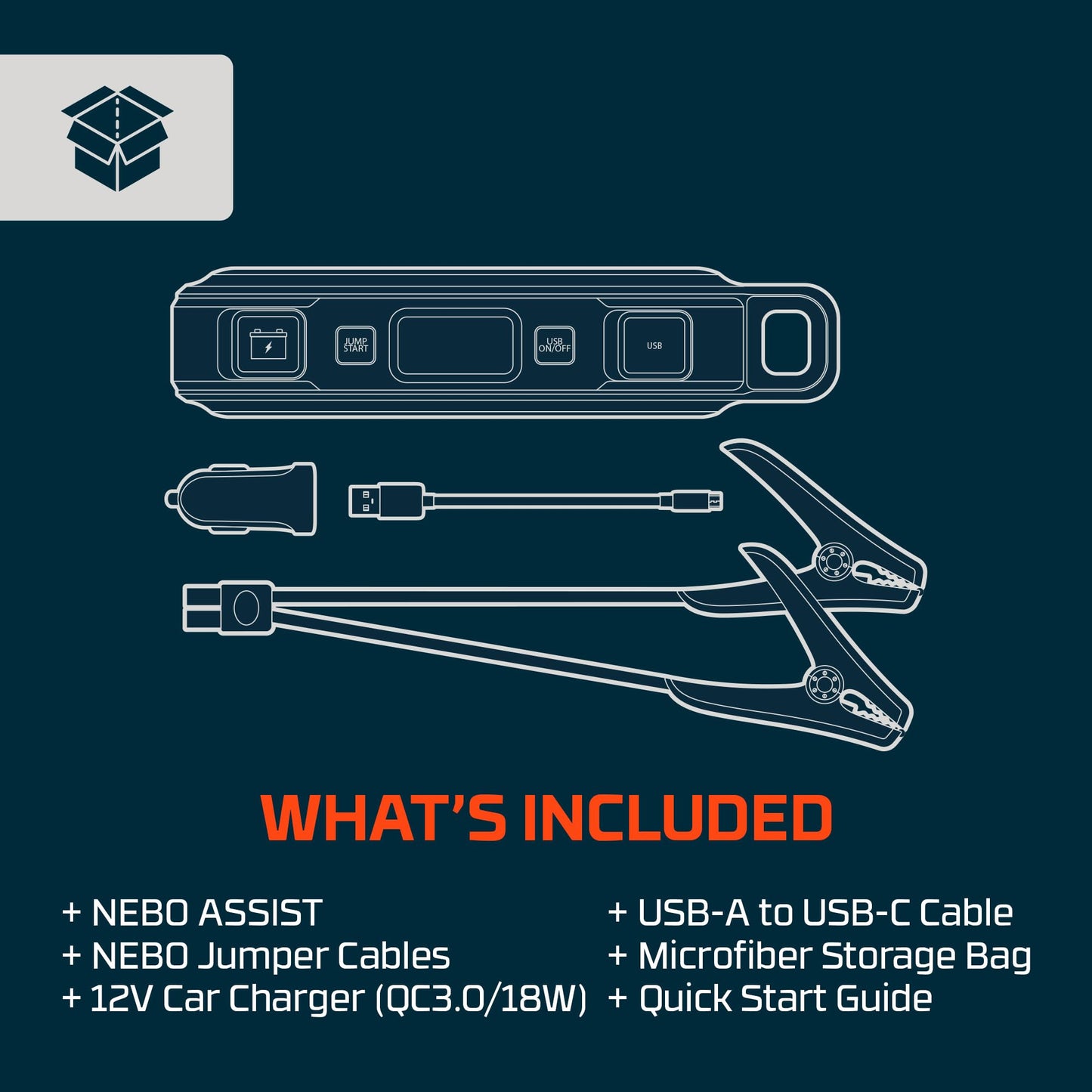 NEBO 3-in-1 Assist Jump Starter, Power Bank, and Floodlight, Portable Emergency Kit Car Jump Starter, and 200 Lumen Floodlight Keep You Prepared and Safe for Emergency Roadside Situations