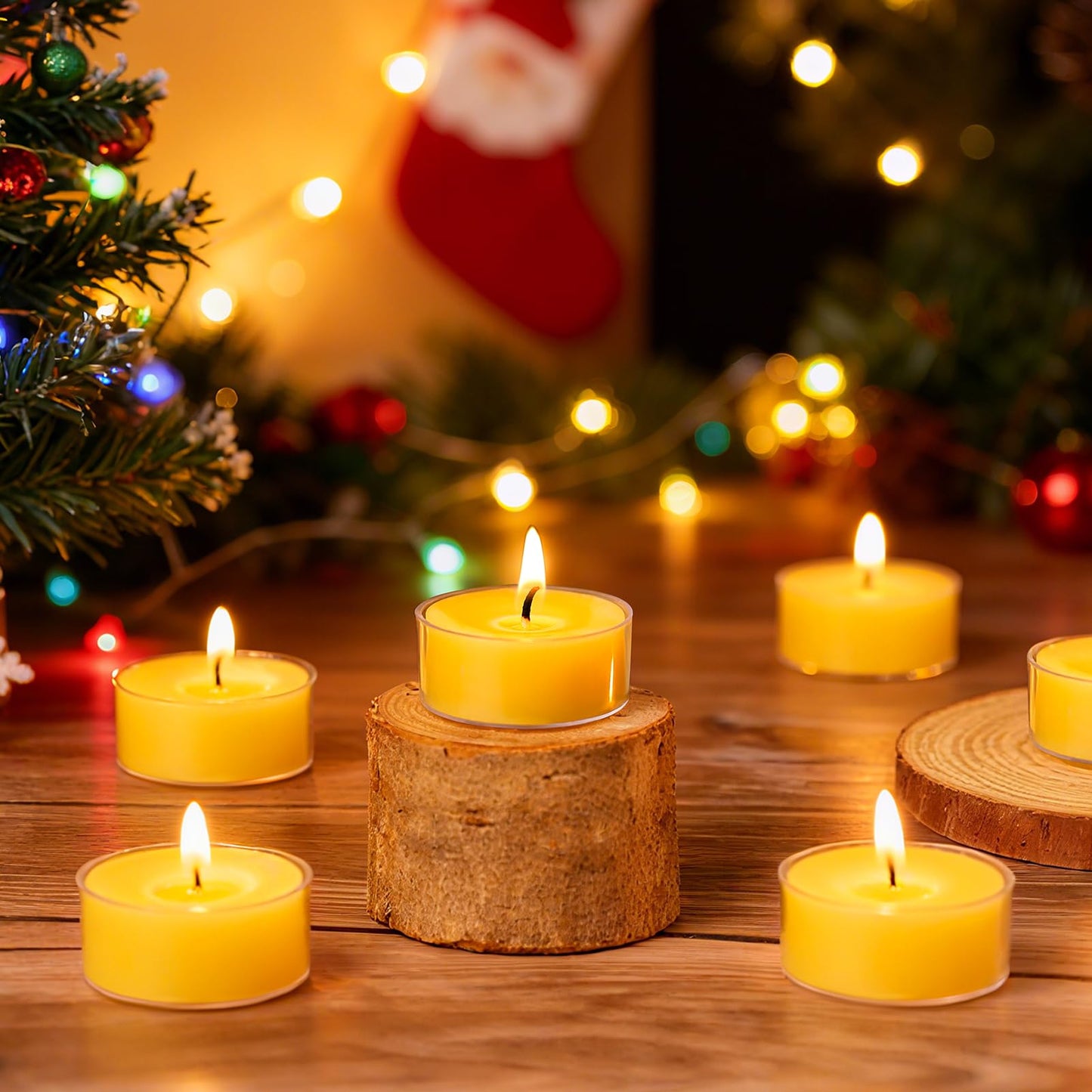 50 Packs Beeswax Tealight Candles Bulk,4 Hours 100% Pure Beeswax Tea Lights Candle in Clear Cup,Natural Scent Bees Wax Candles Small Smokeless Clean Burning Perfect for Home Decor for Party Christmas