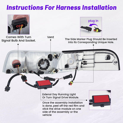 XGWZ Headlight Assembly LED DRL Compatible with 1998-2011 Ford Crown Victoria 98-11 Ford Crown Victoria w/Corner Headlamp (Chrome Housing Reflector, C)