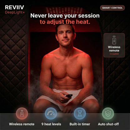 REVIIV Infrared Sauna Box for Home with 660nm & 850nm Red Light Therapy, Foldable Full Body Portable Steam Sauna Tent, 1500W Steamer + Chair, 71" Tall, 9 Heat Levels for Detoxification – DeepLight+