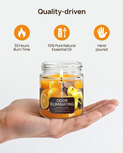 TRINIDa Orange & Vanilla Odor Eliminating Candles for Home Scented, Eliminates 99% of Pet, Smoke, Food and Other Smells Quickly, Highly Fragranced Candle, Premium Soy Candles Set for Women