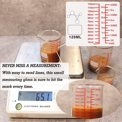 High Borosilicate Glass Measuring Cup-V-Shaped Spout,120ml(4OZ) Glass Measuring Beaker for Kitchen or Restaurant, Easy to Read(Pack of 2)