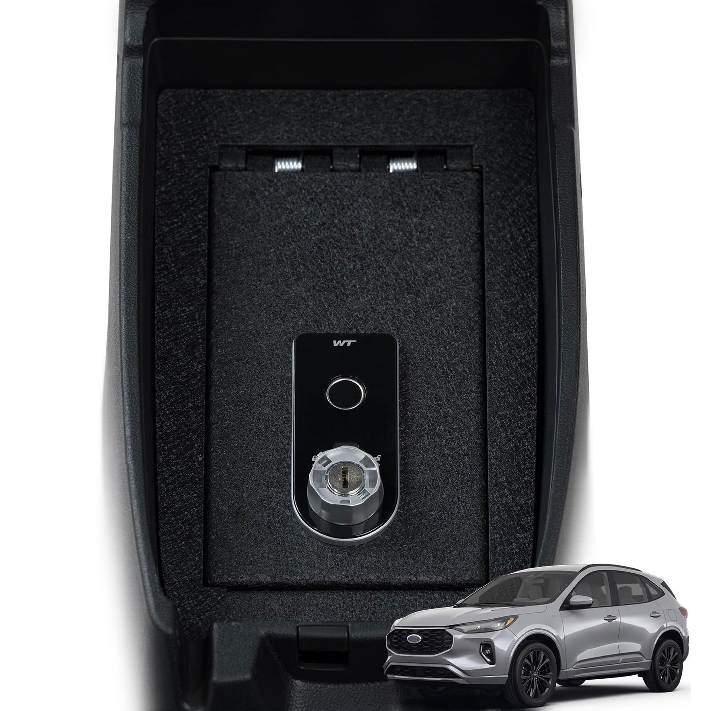 Center Console Safe Vault - KEREN Console Gun Safe Box Compatible with Ford Escape 2020-2026, for Ford Bronco Sport 2021-2025. Fingerprint Lock with Key