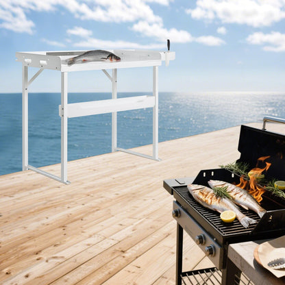 HomiShare Professional Heavy-Duty Dock-Mounted Fish Fillet Table, Corrosion-Resistant, Ergonomic Dock Cleaning Station with HDPE Cutting Board & Tool Storage