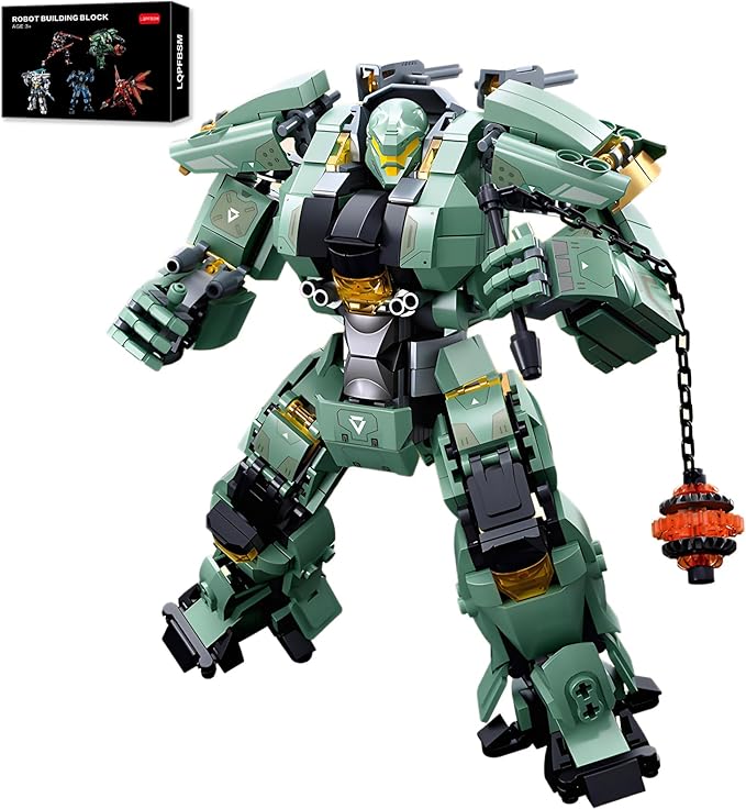Green Heavy Mecha Building Set 542 Pieces Armored Robot Action Figure with Meteor Hammer Weapon Articulated Military Warrior Model Kit Sci-Fi Collectible Gift for Adults Teens