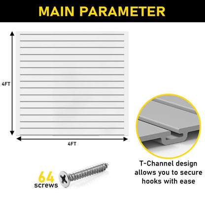 Heavy Duty 4'H X 4'W PVC Garage SlatWall Storage System (with Endcaps & Screws) - Modular Slat Wall Paneling for Garage Wall Organizer - Interlocking SlatWall Panels for Home & Commercial Use (Grey)