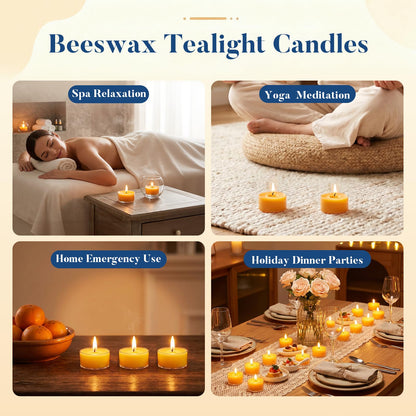 Crenovo Tea Lights Beeswax 12 Pack, 8-Hour 100% Pure Bees Wax Tealight Candles, Smokeless Unscented Votive Cup Candles for Home Spa Meditation Relaxation