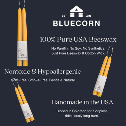 Bluecorn Beeswax Taper Candles, 100% Pure Natural Bees Wax, Pair of 12 Inch Black Tapered Candlesticks, Clean Burning & Dripless, Fragrance Free, Long Lasting, Home Decor, American Made, 1 Count