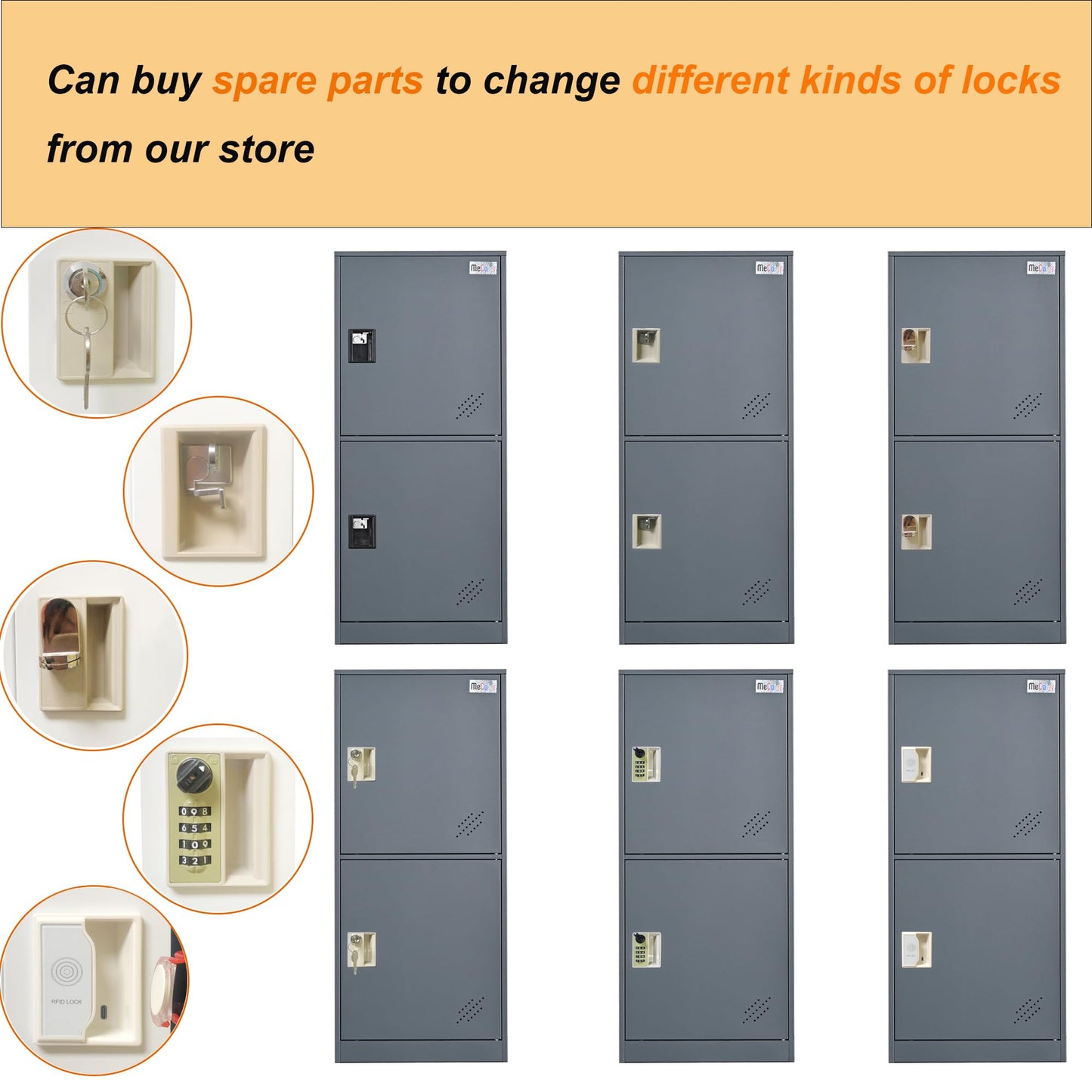 MECOLOR Vertical Single Tier Small Locker with Padlock latche 2 or 3 Compartment Storage for Employee,Home,Office,School,Kids (Dark Grey, P2V)