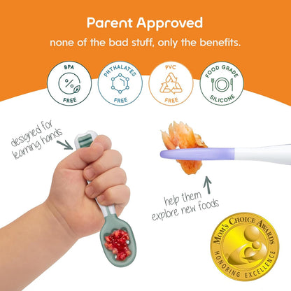NumNum Baby Spoons Set - Silicone Self-Feeding Utensils for Baby Led Weaning | BPA-Free, 2 Pack Blue/Yellow, 6+ Months