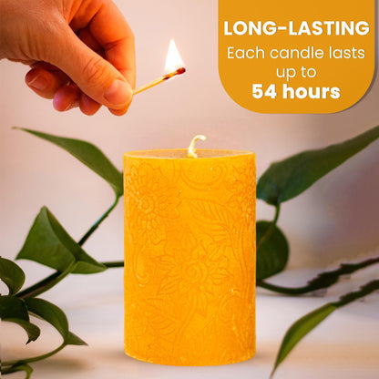 BeeTheLight Beeswax Pillar Candle - 100% Pure Bees Wax - Choose Your Size and Color - Up to 54 Hour Burn Time Fits 3x4 Holder - Approx. 2.6"x3.4" - Unscented - Natural Light Honey Scent
