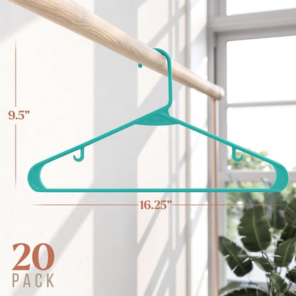 Aqua Plastic Hangers 20 Pack - Space-Saving Clothes Hangers for Closets & Apartments