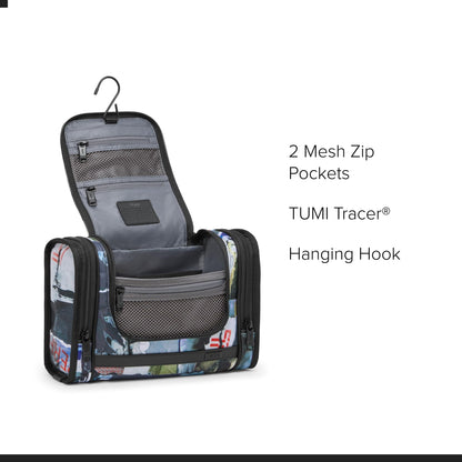 TUMI - Alpha Hanging Travel Kit - Toiletries and Cosmetics Organizer - Travel Essentials Bag with Hooks & Pockets - Black with Red Accents