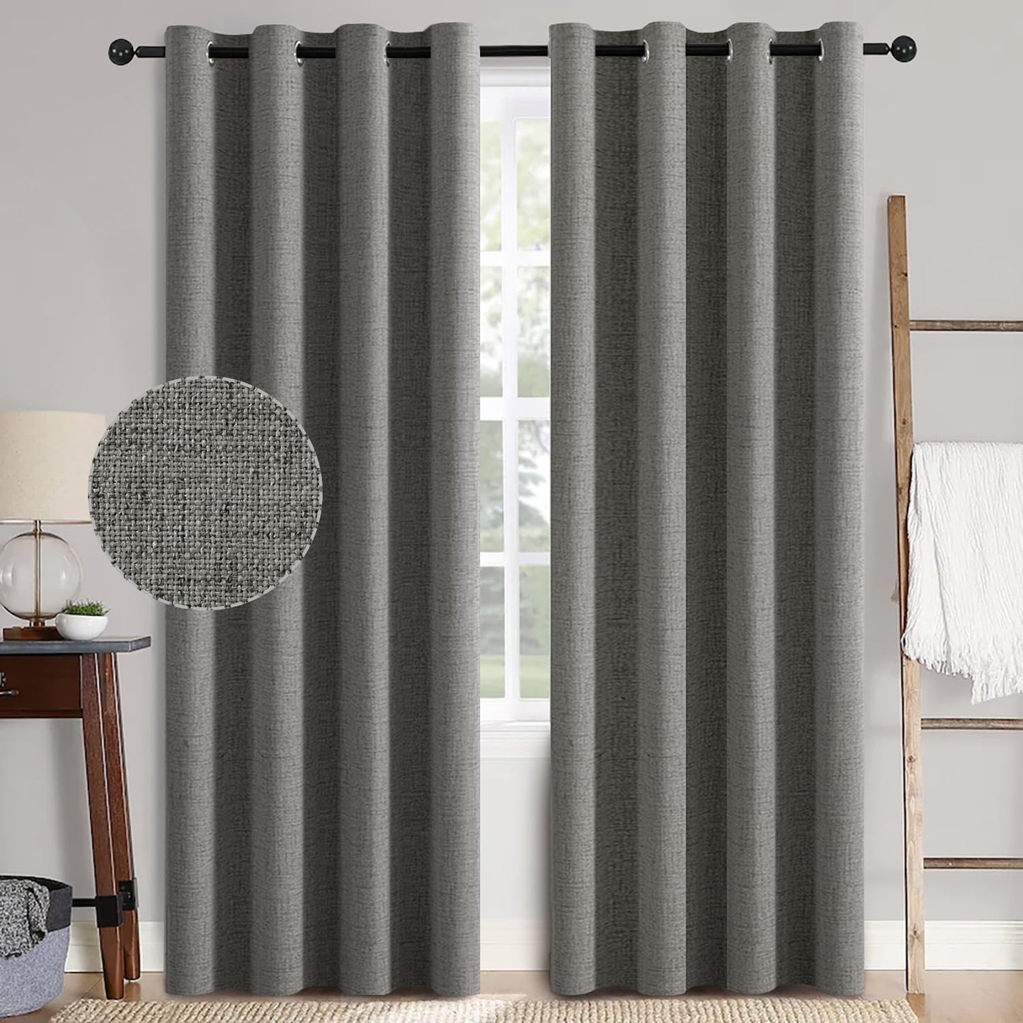 MIULEE Blackout Curtains - 100% Thermal Insulated Dark Grey Linen Texture | 52x72 Inch (2 Panels)