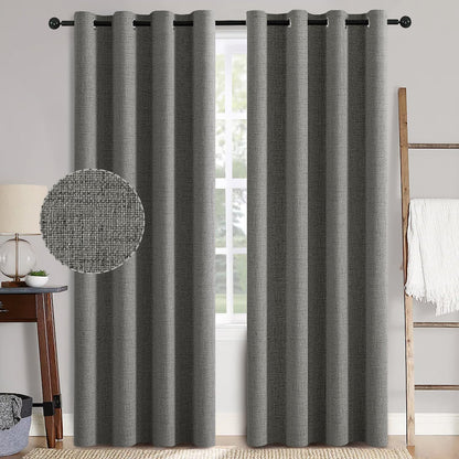 MIULEE Blackout Curtains - 100% Thermal Insulated Dark Grey Linen Texture | 52x72 Inch (2 Panels)