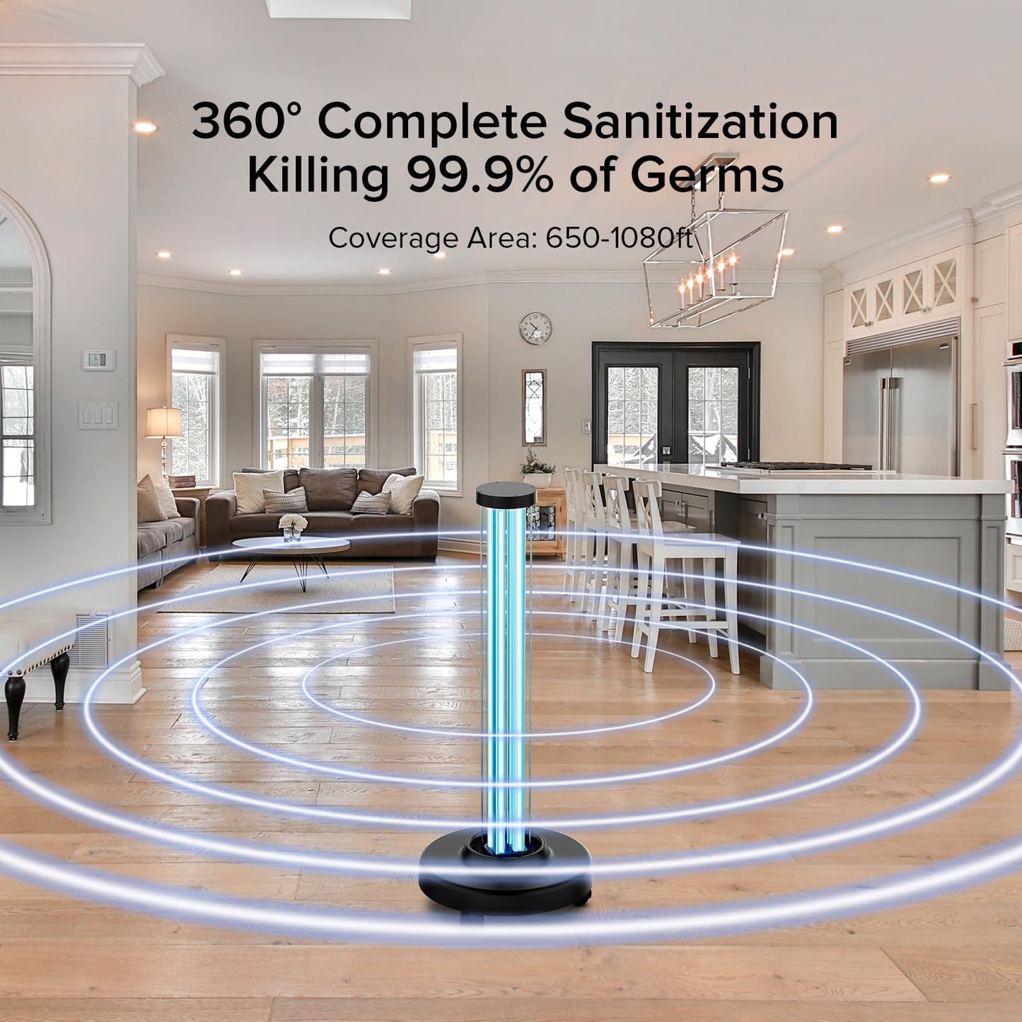 SANSI 100W UVC Disinfection Cart with Wheels, Portable Mobile UV Light Sanitizer with Remote & 3 Timer Settings, Ozone-Free, 99.9% Germ Kill in 30 Mins for Large Space, Home, Hotel, School