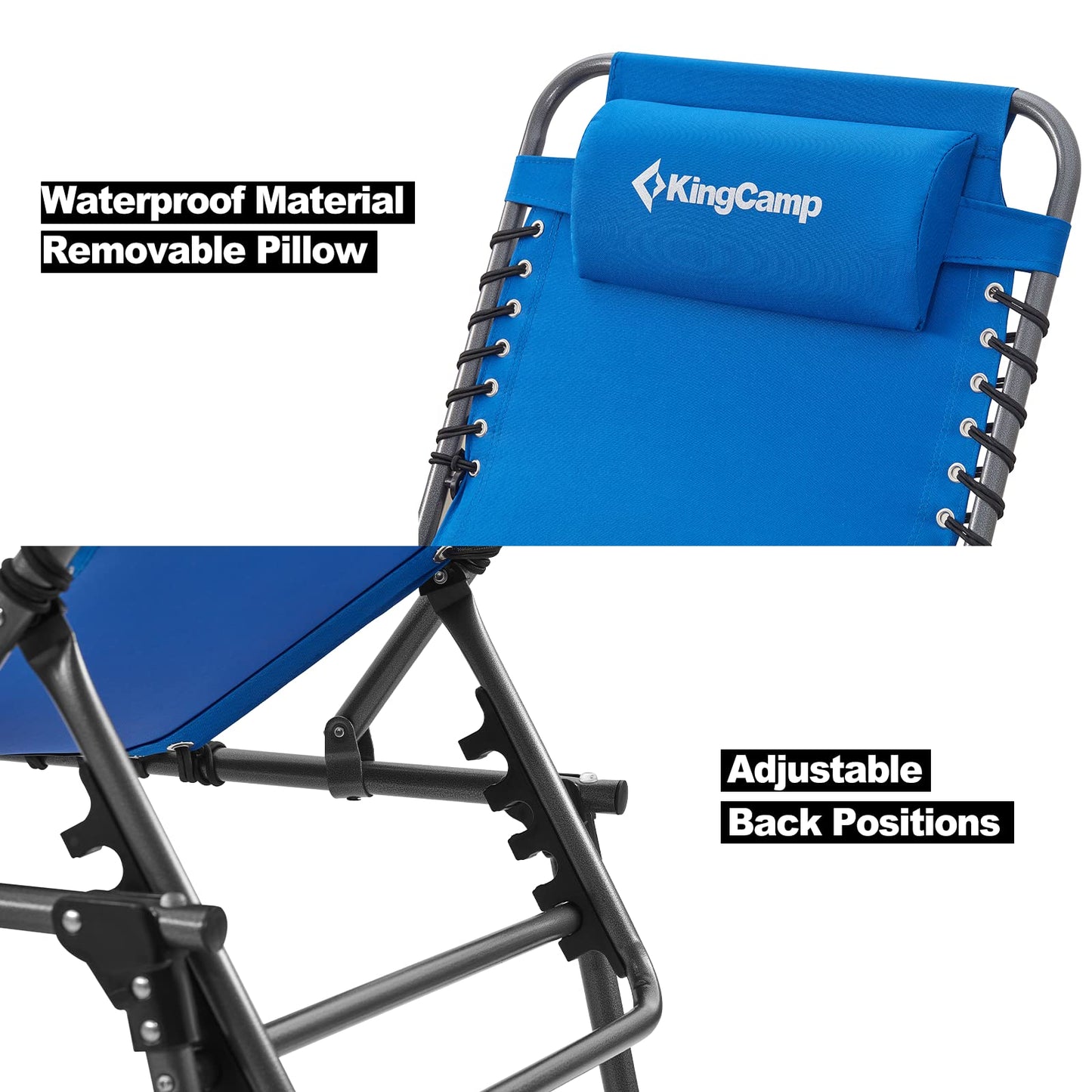 KingCamp Reclining Lounger Chair Camping Cots, 74.8" x 23.2" x 13.3", Blue