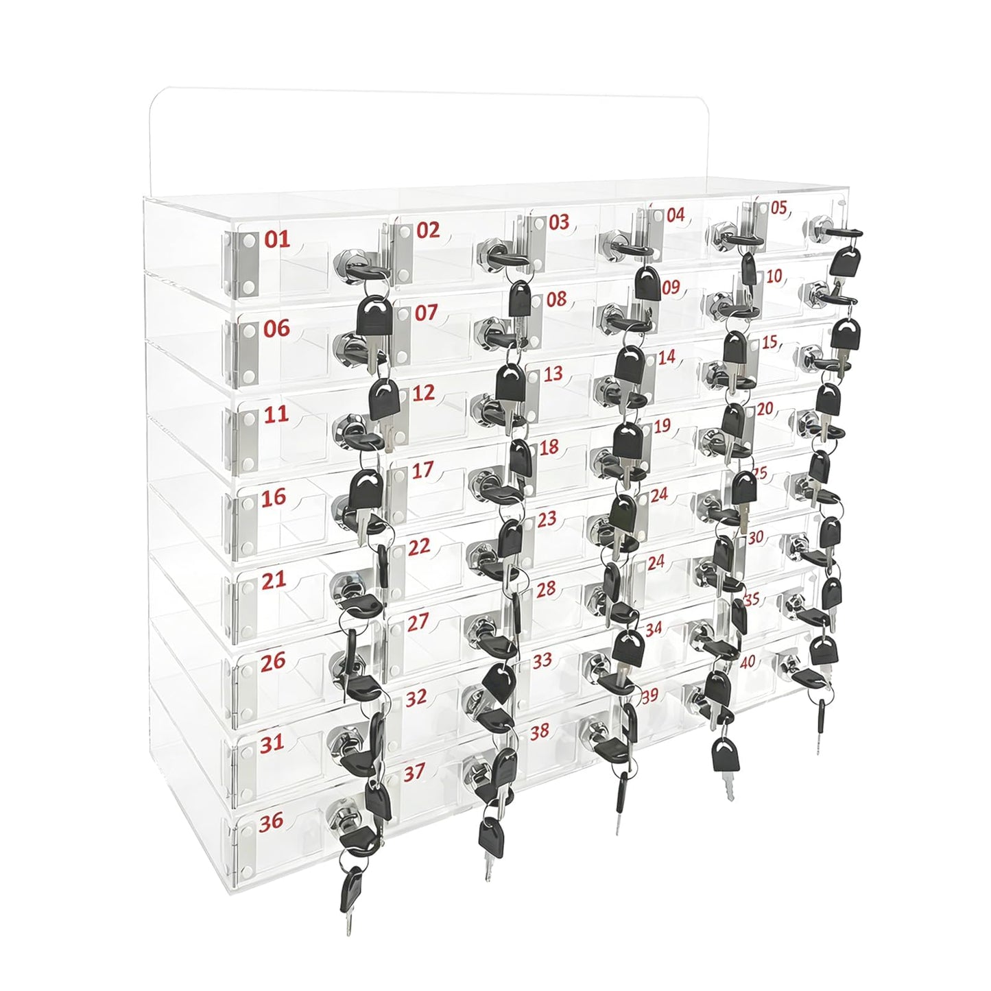 automoris 40-Slot Acrylic Cell Phone Locker Box, Large Capacity Clear Phone Storage Cabinet with Keys for Office, Gym, Factory，Swimming Pool, Name Card Slot Cell Phone Locker for Employees
