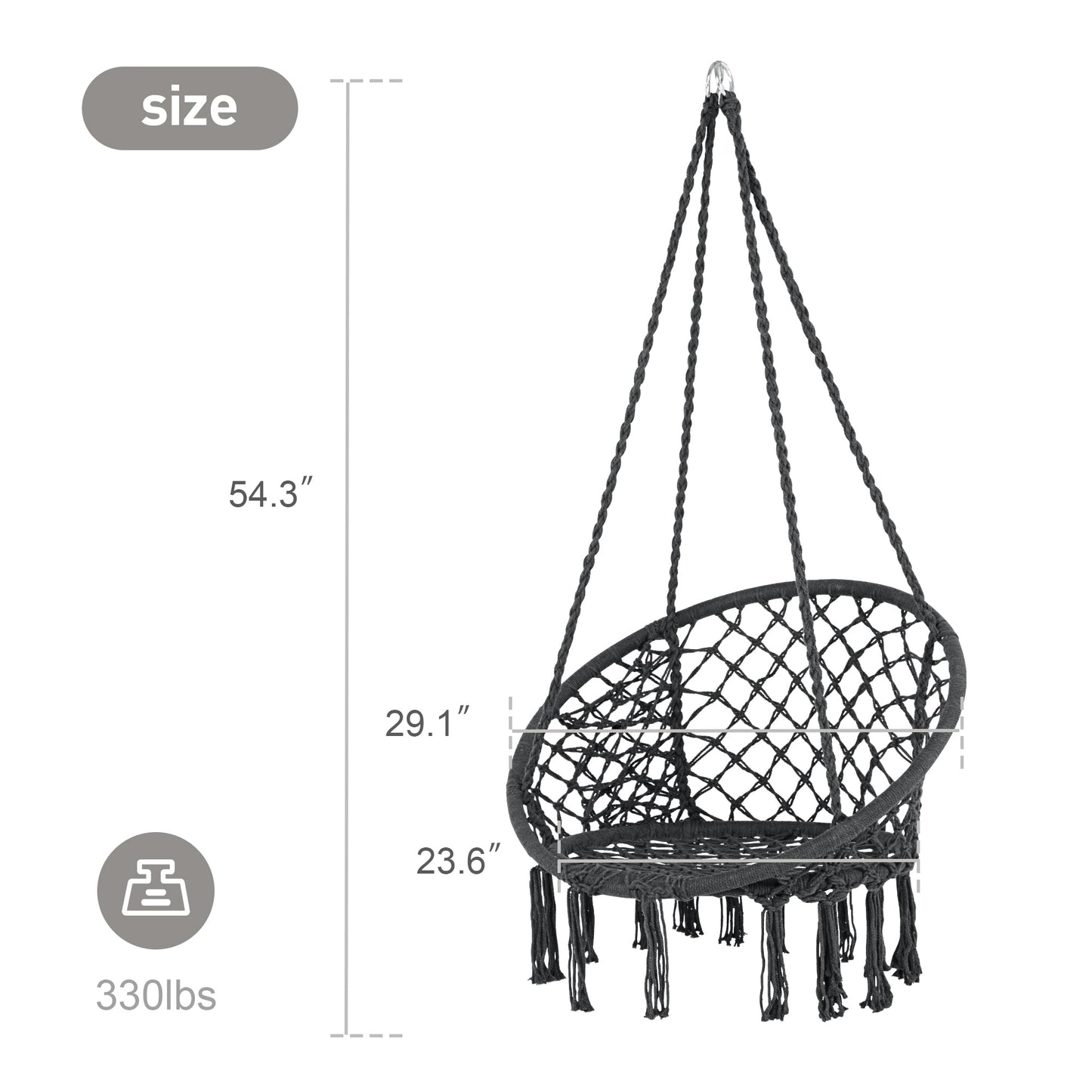 SUNCREAT Hammock Chair Hanging Macrame Swing with Hardware Kits, Max 330 Lbs, Handmade Knitted Mesh Rope Swing Chair for Indoor, Outdoor, Bedroom, Patio, Yard, Garden, Pack of 2, Grey