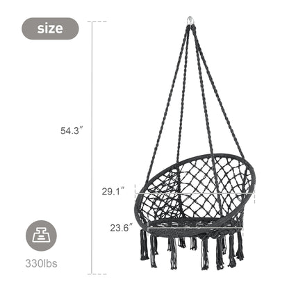 SUNCREAT Hammock Chair Hanging Macrame Swing with Hardware Kits, Max 330 Lbs, Handmade Knitted Mesh Rope Swing Chair for Indoor, Outdoor, Bedroom, Patio, Yard, Garden, Pack of 2, Grey