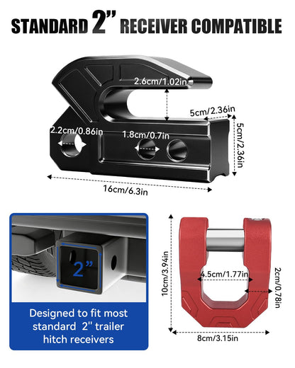 NORTHYUN 2" Hitch Slider with 3/4" Aluminum Red D-Ring Shackle, 7075 Aluminum Skid Plate for Hitch Protection & Off-Road Recovery, 45,000 LBS MBS Tow Recovery Point for 2" Receiver, Trucks SUVs